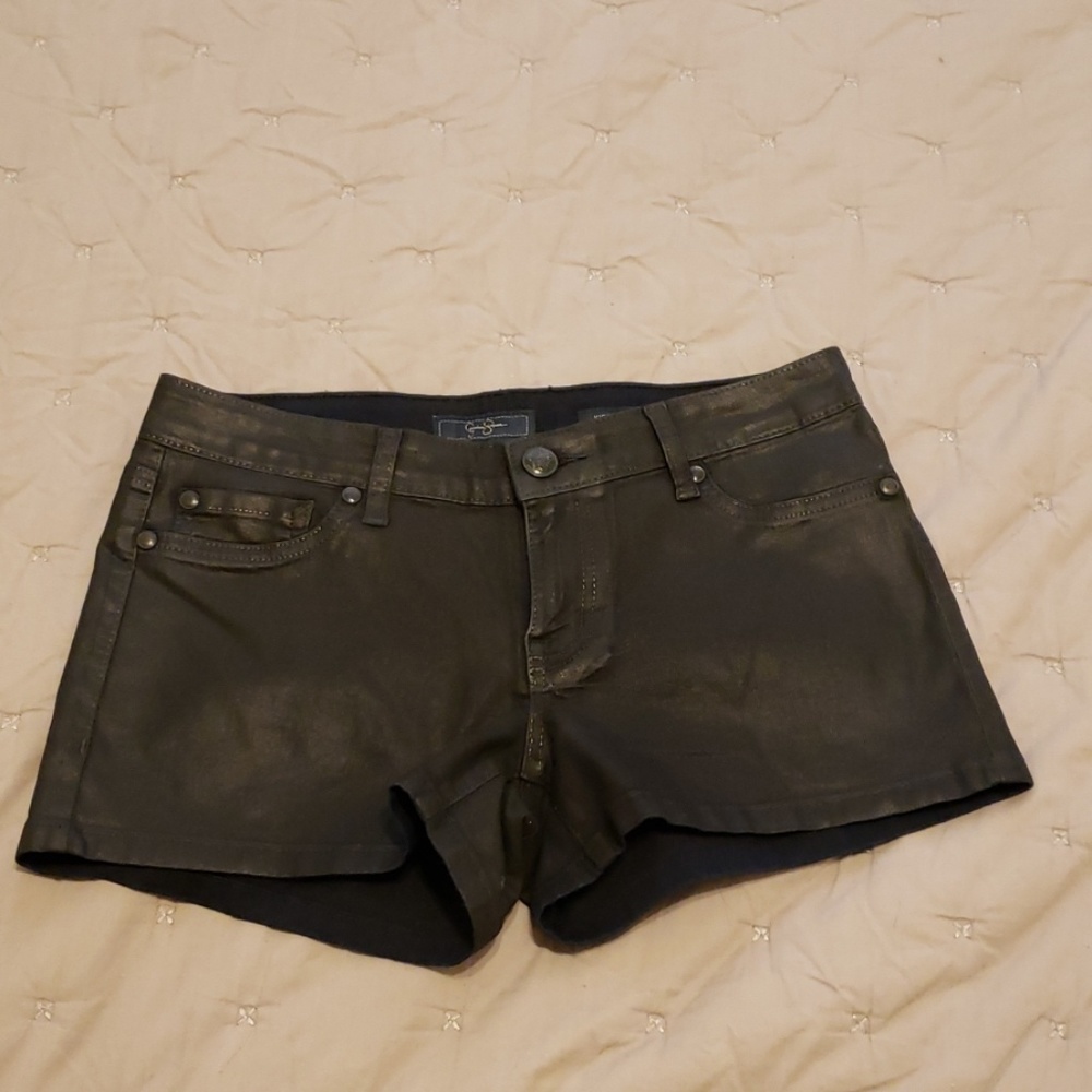 Jessica Simpson black waxed denim shorts